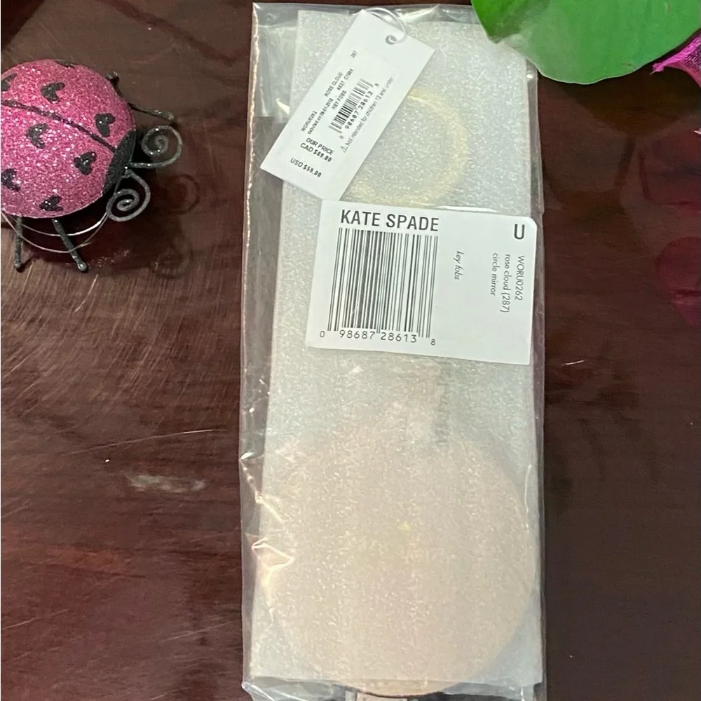 NWT KATE ♠️ SPADE LEATHER KEY CHAIN / FOB IN ROSE WITH MIRROR - Picture 4 of 7